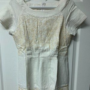 Off White Dress with Tread Work Details